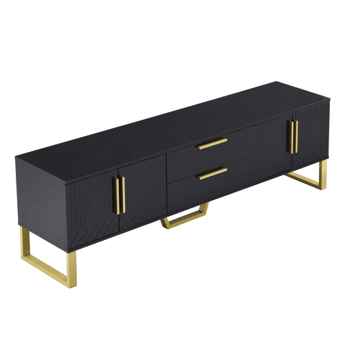 Móvel de TV 170x35x47 cm - alto brilho, puxadores e pés dourados, porta texturizada - Preto Móvel de TV 170x35x47 cm - alto brilho, puxadores e pés dourados, porta texturizada - Preto