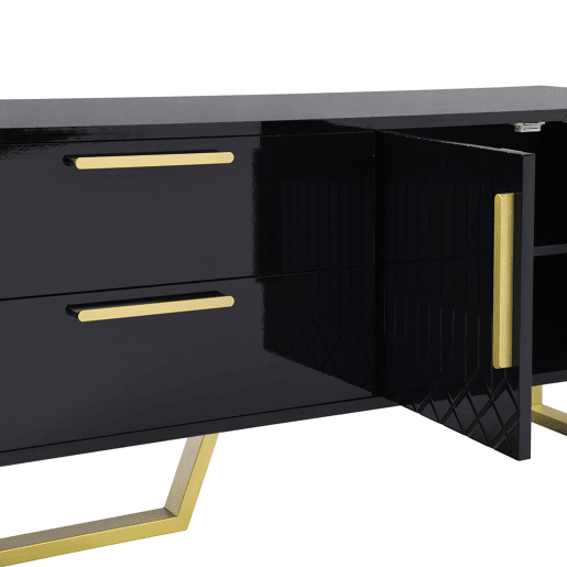 Móvel de TV 170x35x47 cm - alto brilho, puxadores e pés dourados, porta texturizada - Preto Móvel de TV 170x35x47 cm - alto brilho, puxadores e pés dourados, porta texturizada - Preto