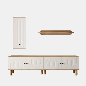 Conjunto de parede de 3 peças - painéis de porta esculpidos, branco e madeira