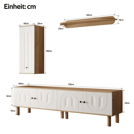 Conjunto de parede de 3 peças - painéis de porta esculpidos, branco e madeira