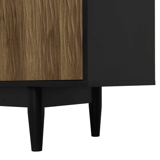 Móvel de TV - Características de portas com design ondulado e 3 gavetas - Preto e Natural