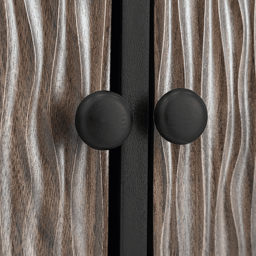 Móvel de TV - Características de portas com design ondulado e 3 gavetas - Preto e Natural