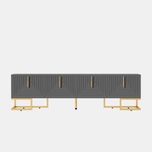 Móvel de TV 170x35x47,5 - Porta estruturada, puxadores e pés dourados - Cinza