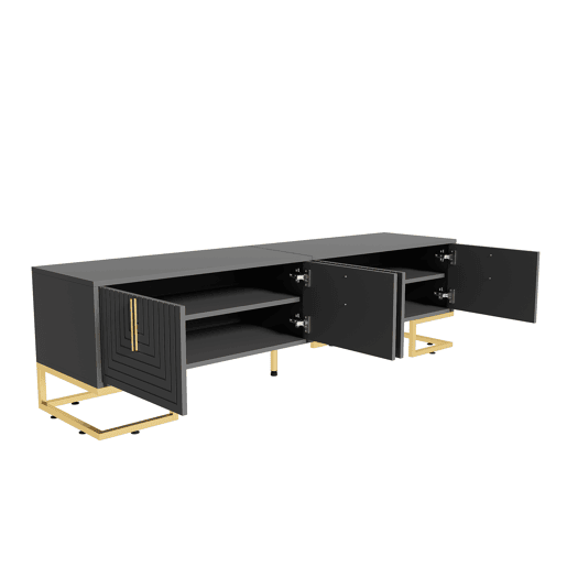 Móvel de TV 170x35x47,5 - Porta estruturada, puxadores e pés dourados - Cinza