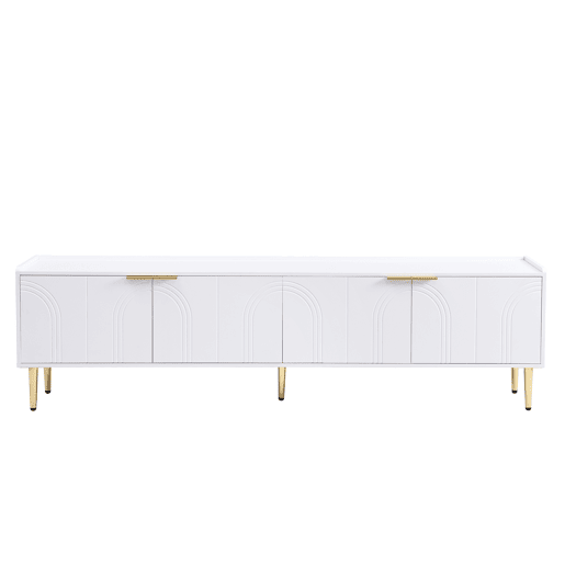 Móvel de TV 170x35x47,5 cm - Lowboard com porta estruturada, puxadores e pés dourados - Branco Móvel de TV 170x35x47,5 cm - Lowboard com porta estruturada, puxadores e pés dourados - Branco
