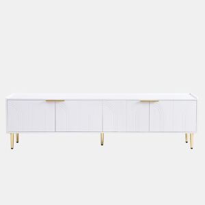 Móvel de TV 170x35x47,5 cm - Lowboard com porta estruturada, puxadores e pés dourados - Branco