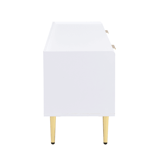 Móvel de TV 170x35x47,5 cm - Lowboard com porta estruturada, puxadores e pés dourados - Branco Móvel de TV 170x35x47,5 cm - Lowboard com porta estruturada, puxadores e pés dourados - Branco
