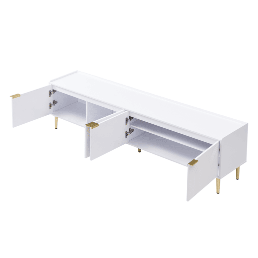 Móvel de TV 170x35x47,5 cm - Lowboard com porta estruturada, puxadores e pés dourados - Branco Móvel de TV 170x35x47,5 cm - Lowboard com porta estruturada, puxadores e pés dourados - Branco