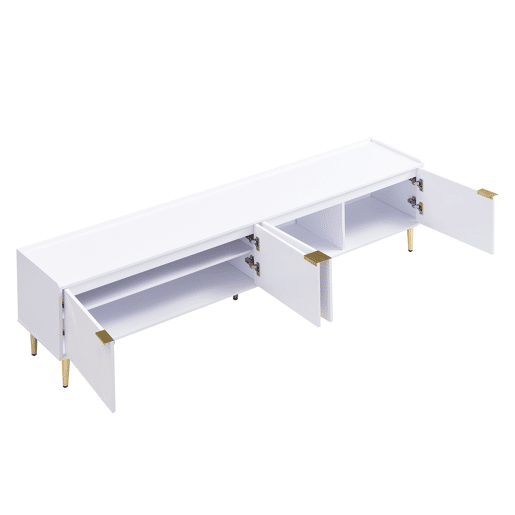 Móvel de TV 170x35x47,5 cm - Lowboard com porta estruturada, puxadores e pés dourados - Branco Móvel de TV 170x35x47,5 cm - Lowboard com porta estruturada, puxadores e pés dourados - Branco