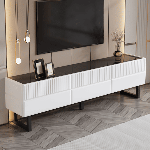 Móvel de TV 170x35 - 3 gavetas, baixo, design clássico - Branco e Preto Móvel de TV 170x35 - 3 gavetas, baixo, design clássico - Branco e Preto