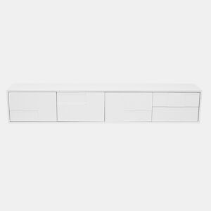 Móvel de TV 170 cm - moderno, suspenso ou de pé, sem puxadores, 3 portas e 2 gavetas - branco brilhante