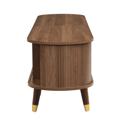 Móvel de TV 175 cm - Porta deslizante em rattan, design em imitação de nogueira, com arrumação - Nogueira