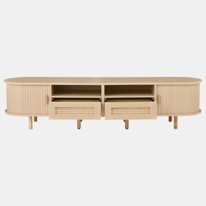 Móvel de TV ovalado 170x40x40 cm - 2 gavetas com design em rattan, 2 portas de correr - Cor carvalho claro