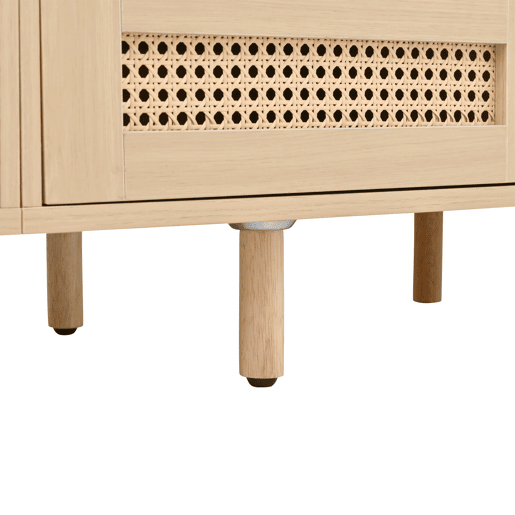 Móvel de TV ovalado 170x40x40 cm - 2 gavetas com design em rattan, 2 portas de correr - Cor carvalho claro