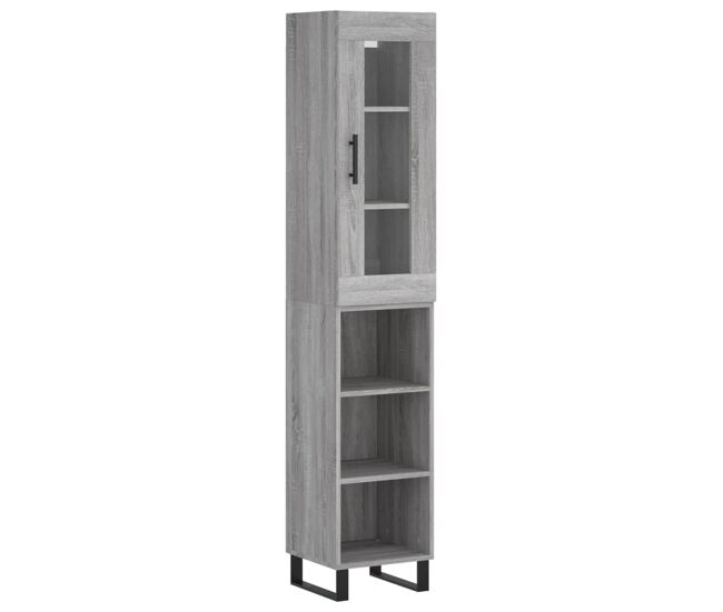 Aparador alto - mueble de almacenamiento madera contrachapada gris sonoma 34,5x34x180 cm es1028