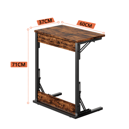 Mesa auxiliar dobrável C 60x37x71 cm - metal, pernas ajustáveis, multiuso - castanho