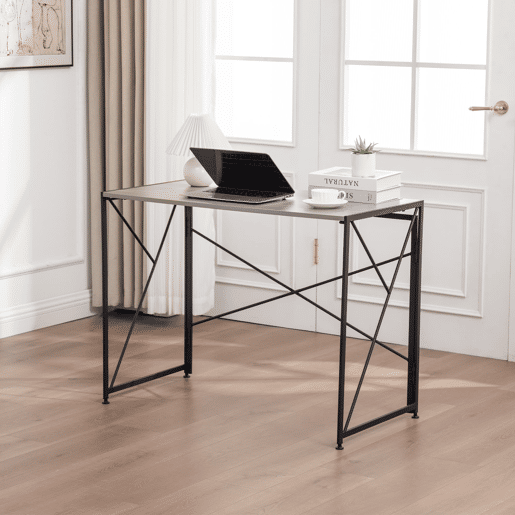 Secretária - compacta, estrutura metálica e superfície em MDF - cor natural