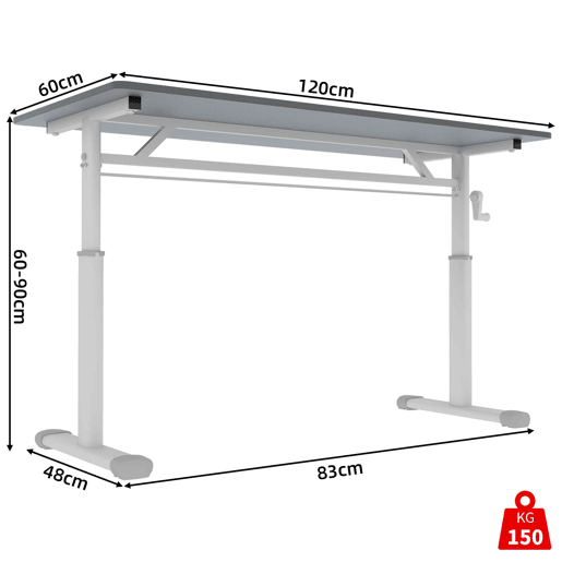 Secretária ajustável 100x60 cm - Multiusos, altura regulável, compacta - Cinza