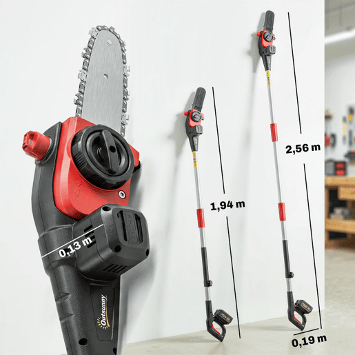 Outsunny Motosserra de Bateria Extensível 1,94-2,56 m Motosserra Elétrica com Motor de 300 W 2 Baterias de 4,0 Ah Carregador Duplo Bloqueio Lubrificação Automática Correia 6 ms para Podar Árvores