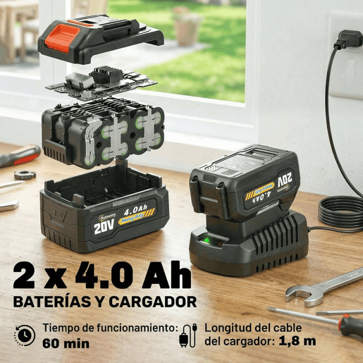Outsunny Motosserra de Bateria Extensível 1,94-2,56 m Motosserra Elétrica com Motor de 300 W 2 Baterias de 4,0 Ah Carregador Duplo Bloqueio Lubrificação Automática Correia 6 ms para Podar Árvores