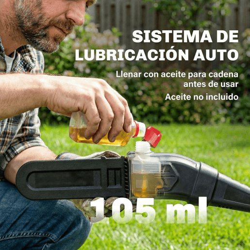 Outsunny Motosserra de Bateria Extensível 1,94-2,56 m Motosserra Elétrica com Motor de 300 W 2 Baterias de 4,0 Ah Carregador Duplo Bloqueio Lubrificação Automática Correia 6 ms para Podar Árvores