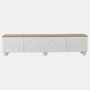 Móvel de TV 180x40x45 cm - 4 armários, 6 pés metálicos, adequado para TV de 80'' - Branco + Natural