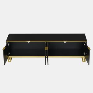 Móvel de TV 160x37,5 cm - 4 portas, design geométrico, baixo - Preto