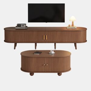 Móvel de TV 175x40x42 cm - Conjunto com arrumação e mesa de café - Nogueira