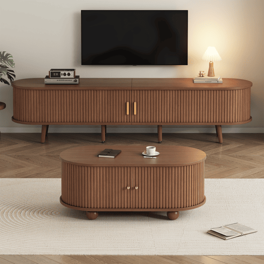 Móvel de TV 175x40x42 cm - Conjunto com arrumação e mesa de café - Nogueira Móvel de TV 175x40x42 cm - Conjunto com arrumação e mesa de café - Nogueira