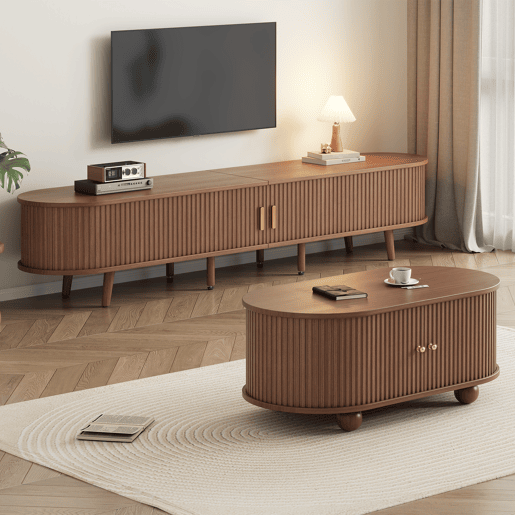 Móvel de TV 175x40x42 cm - Conjunto com arrumação e mesa de café - Nogueira Móvel de TV 175x40x42 cm - Conjunto com arrumação e mesa de café - Nogueira