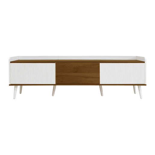 Móvel de TV 160 cm - Compacto, com 3 portas - Branco e natural Móvel de TV 160 cm - Compacto, com 3 portas - Branco e natural