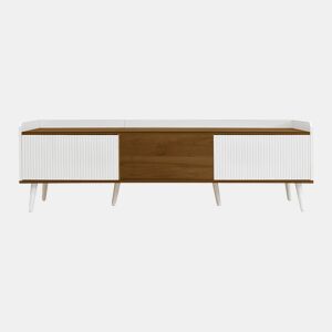 Móvel de TV 160 cm - Compacto, com 3 portas - Branco e natural