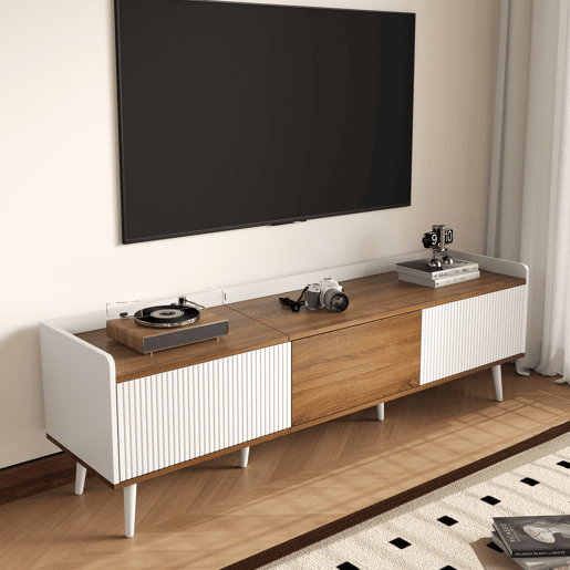 Móvel de TV 160 cm - Compacto, com 3 portas - Branco e natural Móvel de TV 160 cm - Compacto, com 3 portas - Branco e natural