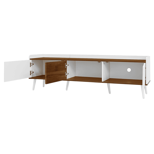 Móvel de TV 160 cm - Compacto, com 3 portas - Branco e natural Móvel de TV 160 cm - Compacto, com 3 portas - Branco e natural