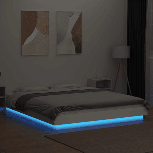 Estrutura De Cama De Casal c luzes LED - 160x200 cm derivados madeira branco