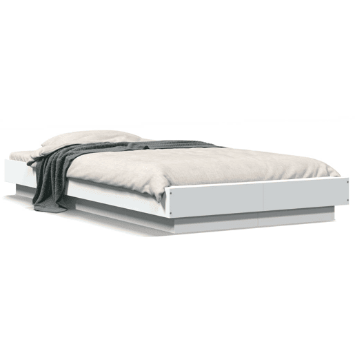 Estrutura de cama de solteiro para adultos c luzes LED 90x190 cm derivados madeira branco