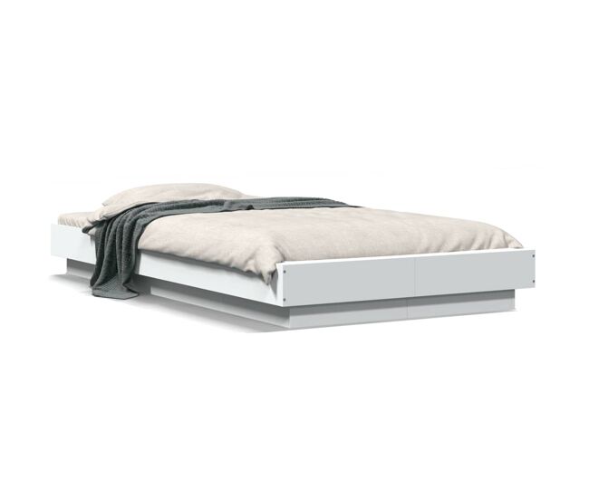 Estructura de cama individual para adultos con led madera ingeniería blanco 90x190 cm