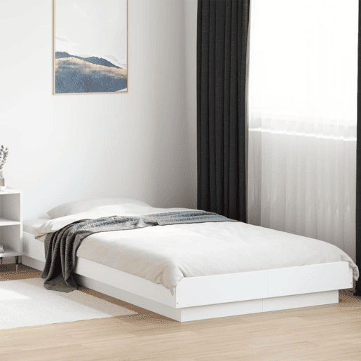 Estrutura de cama de solteiro para adultos c luzes LED 90x190 cm derivados madeira branco