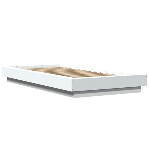 Estrutura de cama de solteiro para adultos c luzes LED 90x190 cm derivados madeira branco