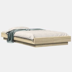 Estrutura de cama de solteiro para adultos c luzes LED derivados madeira carvalho sonoma