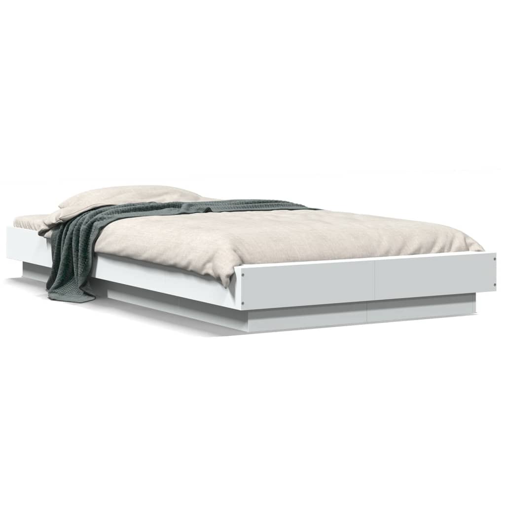 Estructura de cama individual para adultos con led madera ingeniería blanco 90x200 cm
