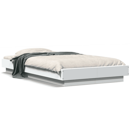Estrutura de cama de solteiro para adultos c luzes LED 90x200 cm derivados madeira branco