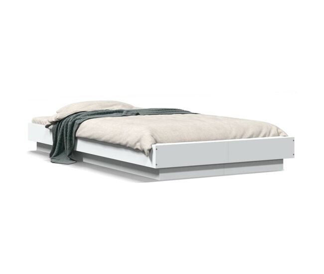 Estructura de cama individual para adultos con led madera ingeniería blanco 90x200 cm