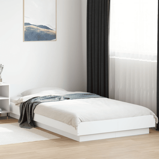 Estrutura de cama de solteiro para adultos c luzes LED 90x200 cm derivados madeira branco