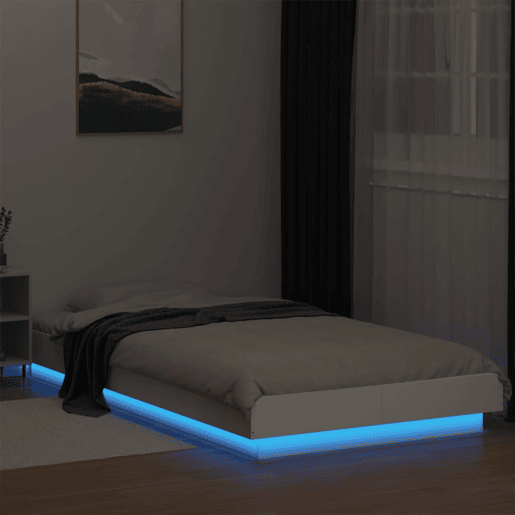 Estrutura de cama de solteiro para adultos c luzes LED 90x200 cm derivados madeira branco