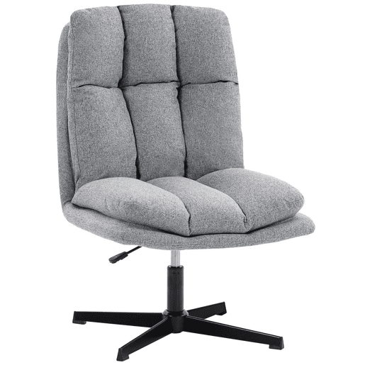 HOMCOM Cadeira de Sala, Cadeira Ergonómica Giratória 360°, Cadeira Relax com Altura Ajustável, Assento Largo, Estofada em Linho, Base Metálica para Sala de Estar ou Quarto, Cinzento Claro