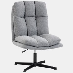 HOMCOM Cadeira de Sala, Cadeira Ergonómica Giratória 360°, Cadeira Relax com Altura Ajustável, Assento Largo, Estofada em Linho, Base Metálica para Sala de Estar ou Quarto, Cinzento Claro