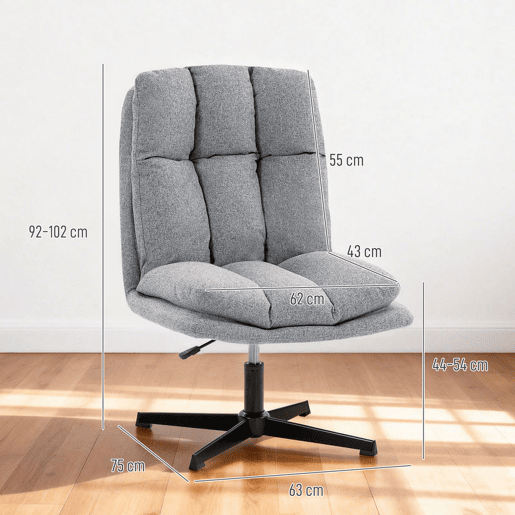 HOMCOM Cadeira de Sala, Cadeira Ergonómica Giratória 360°, Cadeira Relax com Altura Ajustável, Assento Largo, Estofada em Linho, Base Metálica para Sala de Estar ou Quarto, Cinzento Claro