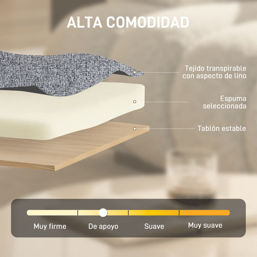 HOMCOM Cadeira de Sala, Cadeira Ergonómica Giratória 360°, Cadeira Relax com Altura Ajustável, Assento Largo, Estofada em Linho, Base Metálica para Sala de Estar ou Quarto, Cinzento Claro