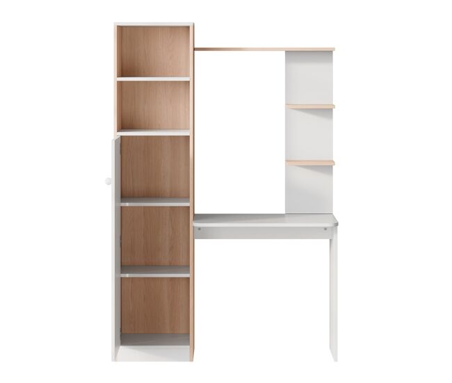 Escritorio con almacenamiento 123,5x45x168,5 cm - armario inferior con puertas y estante superior - blanco+natural